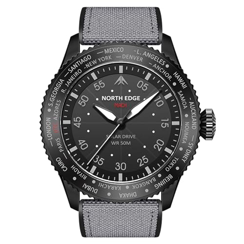 NORTH EDGE Herren Freizeituhr, Solar Fliegeruhr mit Quarzwerk, Mineralglas und Spiegel von NORTH EDGE