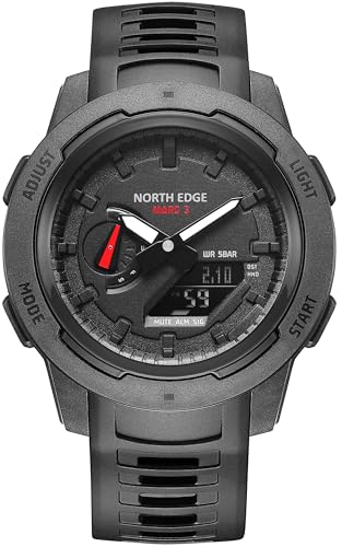 NORTH EDGE Sportuhr Herrenuhr Carbon Fibre Outdoor Uhr Wasserdicht Dual Time Alarm Clock Schwarz von NORTH EDGE