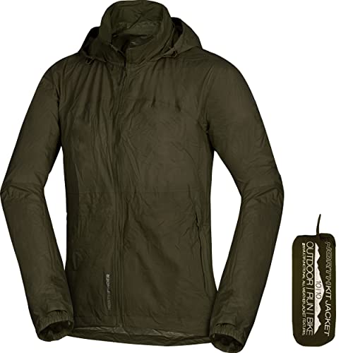 NORTHFINDER Ultraleichte Regenjacke Herren Wasserdicht Atmungsaktiv | Fahrrad Regenjacke Herren Laufjacke Ultraleicht | Windjacke Regenjacke Zusammenfaltbar | Packable Rain Jacket Army M von NORTHFINDER