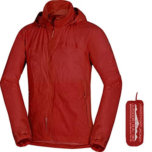 NORTHFINDER Ultraleichte Regenjacke Herren Wasserdicht Atmungsaktiv | Fahrrad Regenjacke Herren Laufjacke Ultraleicht | Windjacke Regenjacke Zusammenfaltbar | Packable Rain Jacket Brightred 3XL von NORTHFINDER