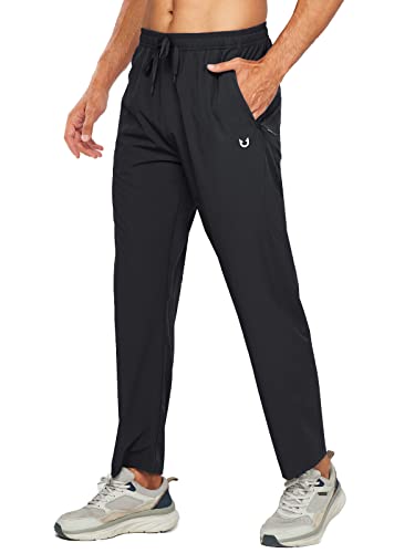 NORTHYARD Jogginghose Herren Leicht Schnelltrocknend Sporthose Hosen Reißverschlusstaschen Offen Beinabschluss Wanderhose für Fitness Gym Sport Schwarz S von NORTHYARD