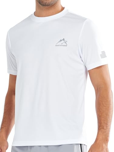 NORTHYARD Rashguard Herren UV Shirt Herren Kurzarm Leicht Schnelltrocknend Funktionsshirt UPF 50+ Schwimmen Surfen Fitness Angeln Running Tshirt, Weiß L von NORTHYARD