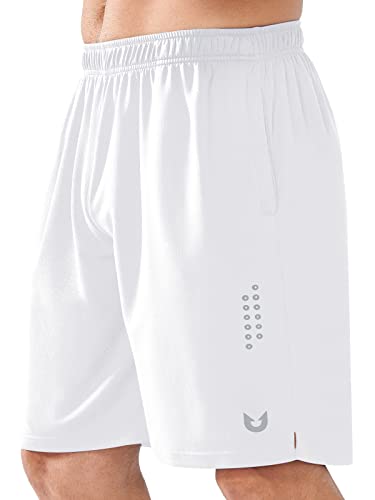 NORTHYARD Sport Shorts Herren Leichte Mesh Sporthose Kurz Schnelltrockende Kurze Hosen Laufhose mit Reißverschlusstasche für Basketball Training Fitness, Weiß, M von NORTHYARD