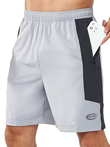 NORTHYARD Sporthose Herren Kurz Sport Shorts Schnelltrocknende Kurze Hosen mit Reißverschlusstasche Leicht Badehose Laufhose Trainingshose für Fitness Basketball, Hellgrau XXL von NORTHYARD