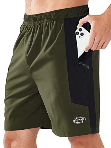 NORTHYARD Sporthose Herren Kurz Sport Shorts Schnelltrocknende Kurze Hosen mit Reißverschlusstasche Leicht Badehose Laufhose Trainingshose für Fitness Basketball, Armeegrün L von NORTHYARD