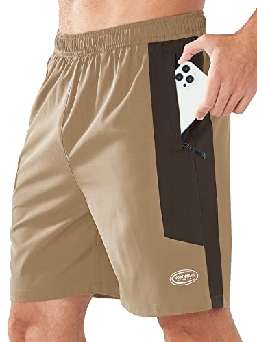 NORTHYARD Sporthose Herren Kurz Sport Shorts Schnelltrocknende Kurze Hosen mit Reißverschlusstasche Leicht Badehose Laufhose Trainingshose für Fitness Basketball, Khaki L von NORTHYARD