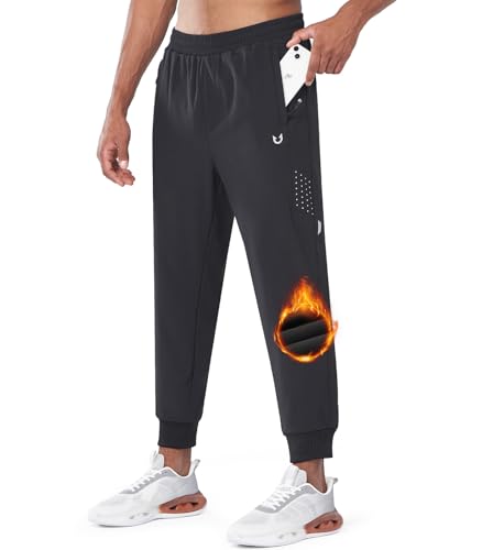 NORTHYARD Thermo Sporthose Herren Warm Laufhose Winter Jogginghose Gefütterte Trainingshose Lang Fleecehose Winterhose Freizeithose mit Reißverschlusstaschen Black S von NORTHYARD