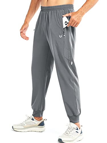 NORTHYARD Trainingshose Herren Atmungsaktive Jogginghose Reißverschlusstaschen Sporthose Herren Lange Leicht schnelltrocknend Wanderhose mit Elastischer Taille Grau L von NORTHYARD