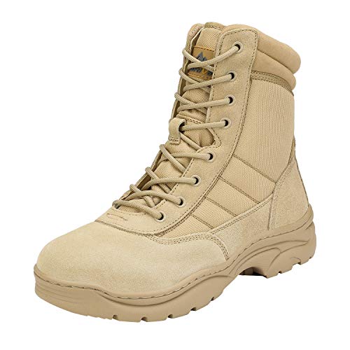 NORTIV 8 Herren Militärische Taktische Arbeitsstiefel Security Einsatzstiefel Boot Zipper Militär Kampfstiefel Springerstiefel,Size 43W,Sand,TROOPER-W von NORTIV 8