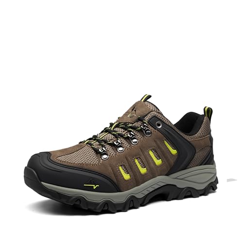 NORTIV 8 Herren wasserdichte Wanderschuhe Low Top Leichte Outdoor Trekking Camping Trail Wanderschuhe,Size 42W,Schwarz/Braun/Gelb-Wildleder,QUEST-1-W von NORTIV 8