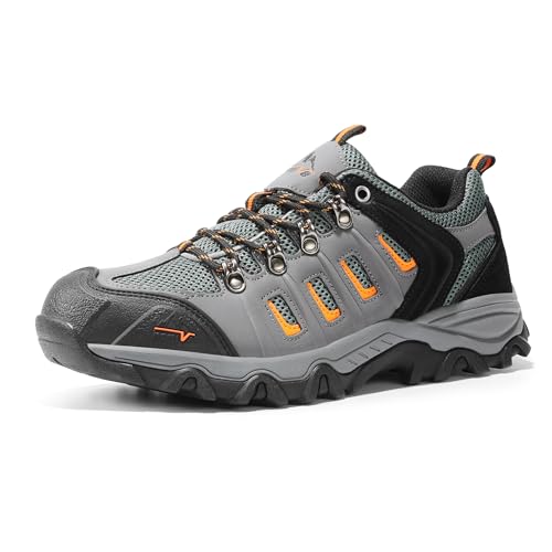 NORTIV 8 Herren wasserdichte Wanderschuhe Low Top Leichte Outdoor Trekking Camping Trail Wanderschuhe,Size 42W,Schwarz/Dunkelgrau/Orange-Matt,QUEST-1-W von NORTIV 8