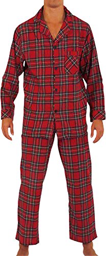 NORTY Flanell-Pyjama für Herren, weiche und strapazierfähige Baumwoll-Polyester-Mischung, langärmeliges Hemd und Hose, Pyjama-Set, Herren-Nachtwäsche, Karomuster in Rot, Large von NORTY