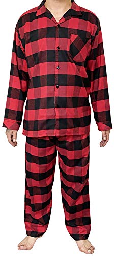 NORTY Flanell-Pyjama für Herren – weiche und strapazierfähige Baumwolle/Polyester-Mischung – langärmeliges Hemd und Hose Pyjama-Set – Herren-Nachtwäsche, Schottenkaro, Rot, 5X-Large von NORTY