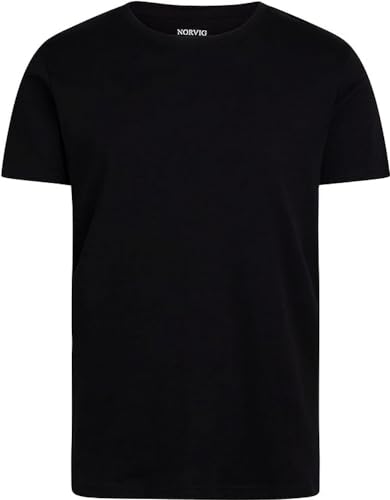 NORVIG Men's O-Neck S/S, Rib Cotton Black T-Shirt, XXL von NORVIG