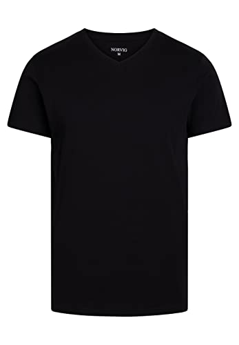 NORVIG Men's V-Neck S/S, Rib Cotton, Black T-Shirt, XL von NORVIG