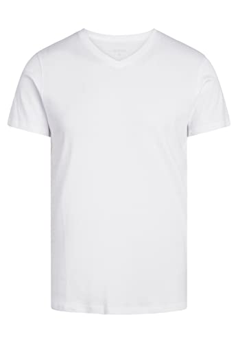 NORVIG Men's V-Neck S/S, Rib Cotton, White T-Shirt, L von NORVIG