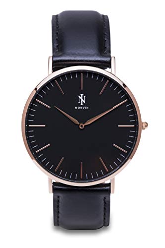 Norvin Unisex Erwachsene Analog Quarz Uhr mit Leder Armband 9911 von NORVIN