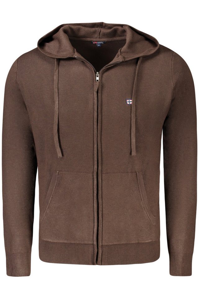 NORWAY 1963 Strickpullover Herren Cardigan Braun Langarm mit Kapuze und Stickerei von NORWAY 1963