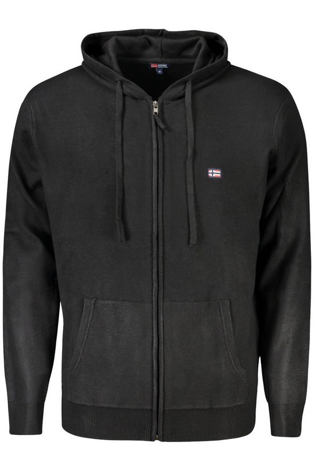 NORWAY 1963 Strickpullover Herren-Cardigan mit Kapuze & Stickerei – Schwarz, Reißverschluss, T von NORWAY 1963