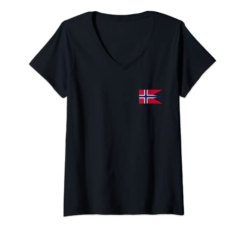 Damen Norwegenflagge Norge, skandinavisches Nordkreuz, Oslo T-Shirt mit V-Ausschnitt von NORWAY NORGE NORWEGIAN FLAG