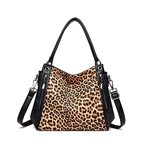 NOTAG Damen-Handtaschen, stilvolles Leopardenmuster, Damen-Handtaschen, weiches PU-Leder, Schultertasche mit mehreren Taschen, Tragegriff oben, Leopardenmuster, Large von NOTAG