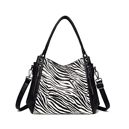 NOTAG Damen-Handtaschen mit stilvollem Leopardenmuster, weiches PU-Leder, Schultertasche, mehrere Taschen, Tragegriff oben, Schwarz, Schwarz, Large von NOTAG