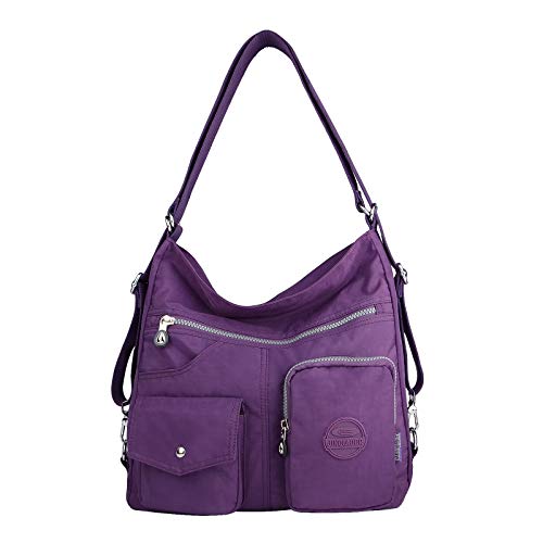 NOTAG Damen Nylon Schultertasche, Große Kapazität Reise Multipocket shopper Umhängetasche (Lila) von NOTAG