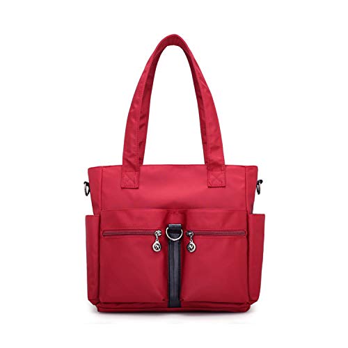 NOTAG Damen Nylon Shopper, Multi Tasche Wasserdichte Schultertasche Groß Multifunktion Umhängetasche für Reise (Rot) von NOTAG