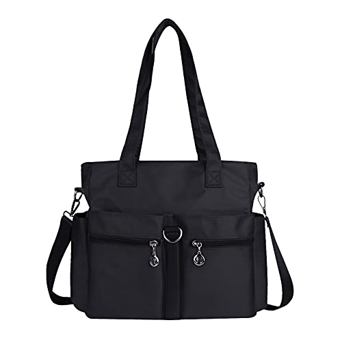 NOTAG Damen Nylon Shopper, Multi Tasche Wasserdichte Schultertasche Groß Multifunktion Umhängetasche für Reise (Schwarz) von NOTAG