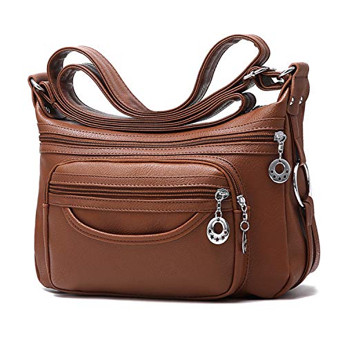 NOTAG Damen Umhängetasche, PU Leder Mehrere Taschen Schultertasche Leicht Handtasche (Braun) von NOTAG