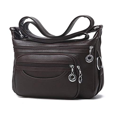 NOTAG Damen Umhängetasche, PU Leder Mehrere Taschen Schultertasche Leicht Handtasche (Kaffee) von NOTAG