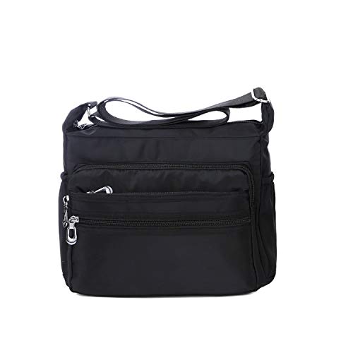 NOTAG Damen Umhängetasche, Wasserdicht Nylon Schultertasche Multi-Tasche Messenger Bag 2 Size (Schwarz, L) von NOTAG