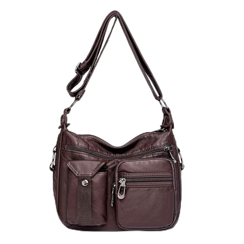 NOTAG Damen Umhängetasche, Weiches PU Leder Schultertasche Leicht Mehrere Taschen Handtasche Damen (Kaffee) von NOTAG