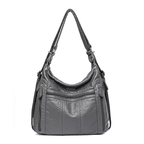 NOTAG Handtasche Damen, Weiches PU-Leder Schultertasche 2 in 1 Rucksack Mehrere Taschen Hobo Tasche Shopper (Grau) von NOTAG