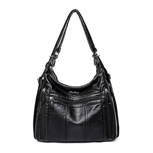 NOTAG Handtasche Damen, Weiches PU-Leder Schultertasche 2 in 1 Rucksack Mehrere Taschen Hobo Tasche Shopper (Schwarz) von NOTAG