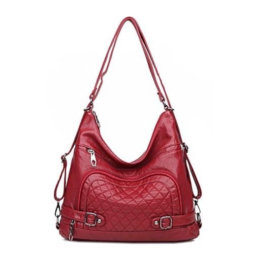 NOTAG Handtasche Damen Multi Tasche PU Leder Hobo Schultertasche 3 in 1 Multifunktionale Rucksack (Rot-1) von NOTAG