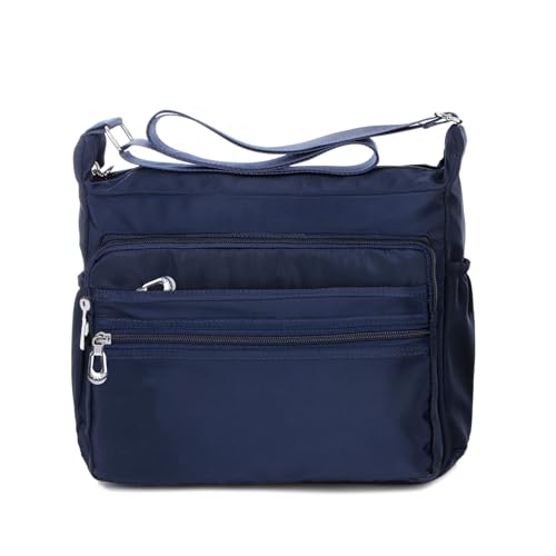 NOTAG Damen Umhängetasche, Wasserdicht Nylon Schultertasche Multi-Tasche Messenger Bag 2 Size (Blau, L) von NOTAG