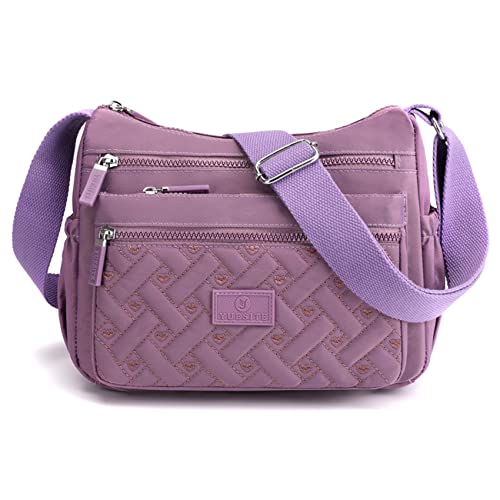 NOTAG Nylon Umhängetasche Damen, Wasserdicht Casual Schultertasche Mehrere Taschen Messenger-Tasche (Lila) von NOTAG