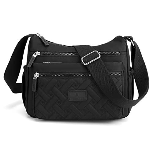 NOTAG Nylon Umhängetasche Damen, Wasserdicht Casual Schultertasche Mehrere Taschen Messenger-Tasche (Schwarz) von NOTAG