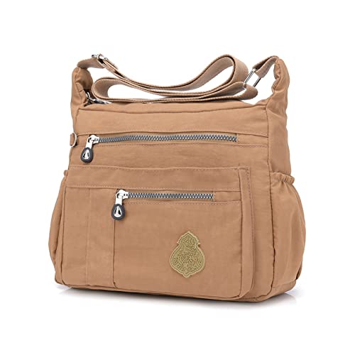 NOTAG Umhängetasche Damen, Casual Schultertasche Mehrere Taschen Leichte Handtasche Wasserdicht Nylon Messenger Bag Reisetasche (Aprikose) von NOTAG