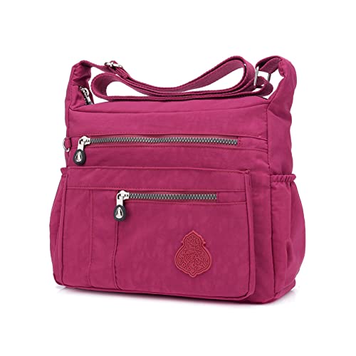 NOTAG Umhängetasche Damen, Casual Schultertasche Mehrere Taschen Leichte Handtasche Wasserdicht Nylon Messenger Bag Reisetasche (Hellviolett) von NOTAG