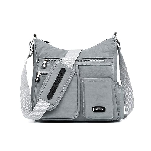 NOTAG Umhängetasche Damen, Leichte Mehrfach-Taschen Schultertasche Damen Wasserdicht Nylon Handtasche Umhängetasche (Hellgrau) von NOTAG