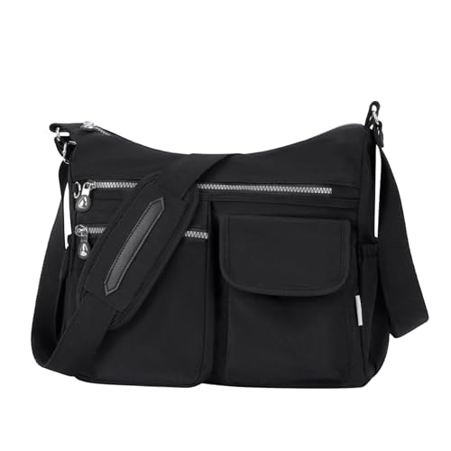 NOTAG Umhängetasche Damen, Leichte Mehrfach-Taschen Schultertasche Damen Wasserdicht Nylon Handtasche Umhängetasche (Schwarz-Neu) von NOTAG