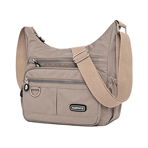 NOTAG Umhängetasche Damen, Leichte Mehrfach-Taschen Schultertasche Wasserdicht Sportliche Umhängetasche Multifunktionale Nylon Handtasche (Aprikose) von NOTAG