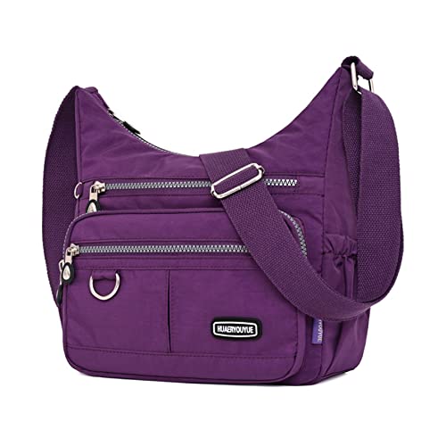 NOTAG Umhängetasche Damen, Leichte Mehrfach-Taschen Schultertasche Wasserdicht Sportliche Umhängetasche Multifunktionale Nylon Handtasche (Lila) von NOTAG