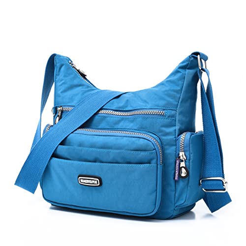 NOTAG Umhängetasche Damen, Leichte Schultertasche Damen Wasserdicht Nylon Mehrfach-Taschen RFID Handtasche Umhängetasche (Blau) von NOTAG