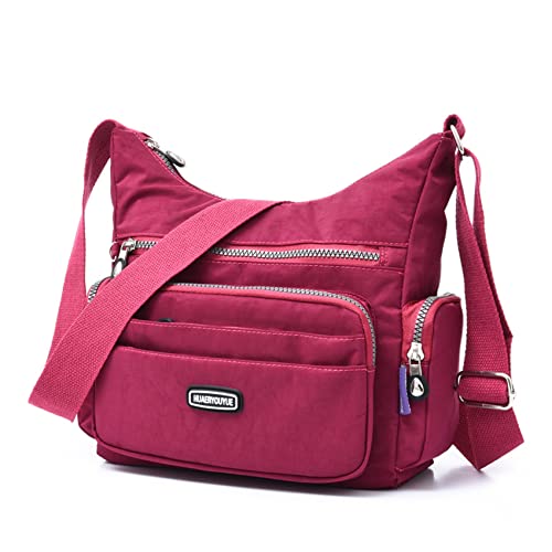 NOTAG Umhängetasche Damen, Leichte Schultertasche Damen Wasserdicht Nylon Mehrfach-Taschen RFID Handtasche Umhängetasche (Hellviolett) von NOTAG