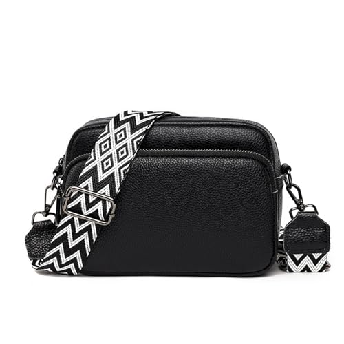 NOTAG Umhängetasche Damen, PU Leder Handtasche Damen Kleine Schultertasche mit Abnehmbarem Breitem Schultergurt (Schwarz) von NOTAG