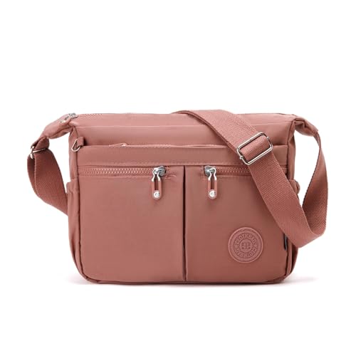 NOTAG Umhängetasche Damen, Wasserdicht Nylon Crossbody Bag Mittelgroß Mehrere Taschen Schultertasche Messenger Bag (Dunkelrosa) von NOTAG