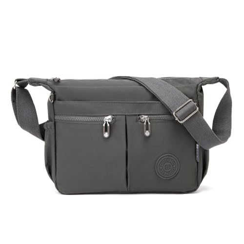 NOTAG Umhängetasche Damen, Wasserdicht Nylon Crossbody Bag Mittelgroß Mehrere Taschen Schultertasche Messenger Bag (Grau) von NOTAG